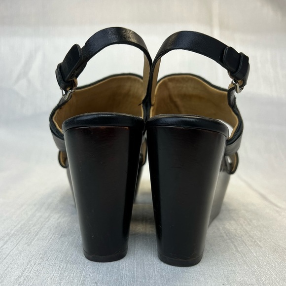 Coach 6 B Black Leather Signature Jacquard Platform Wedge Heels Sandal Campbell - Picture 3 of 10